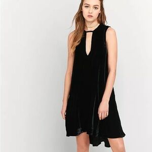 Free People Soft Focus Black Velvet Drop-Waist Babydoll Dress